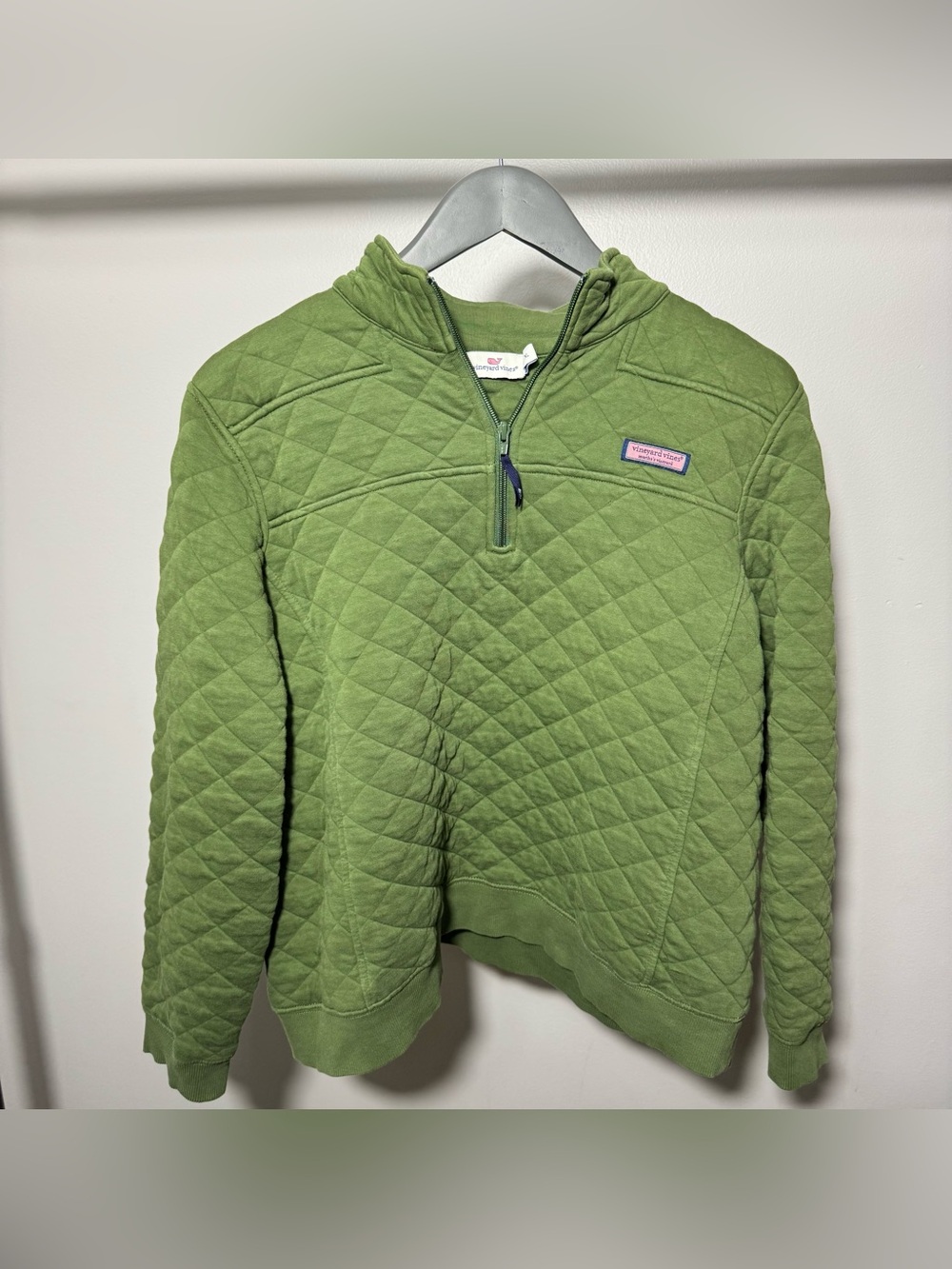 Vineyard Vines Women's Allover Quilted Shep Shirt 1/4 Zip Pullover Green XL